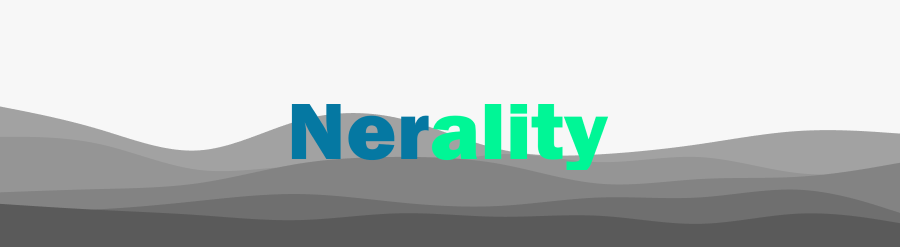 Nerality logga med en bakgrund av abstrakta gråa vågor